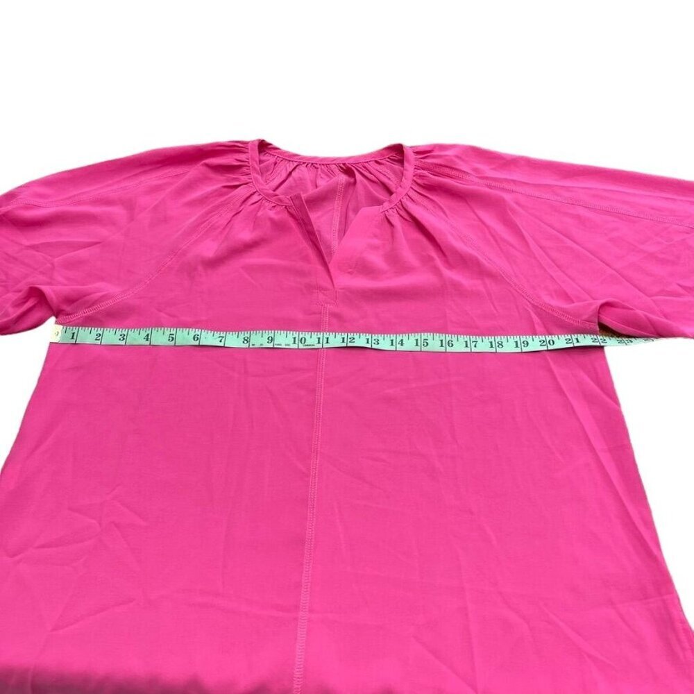 Women Hot Pink Elastic Cuffs Long Sleeve Lightweight Blouse Top Relaxe Fit Large - Picture 4 of 9